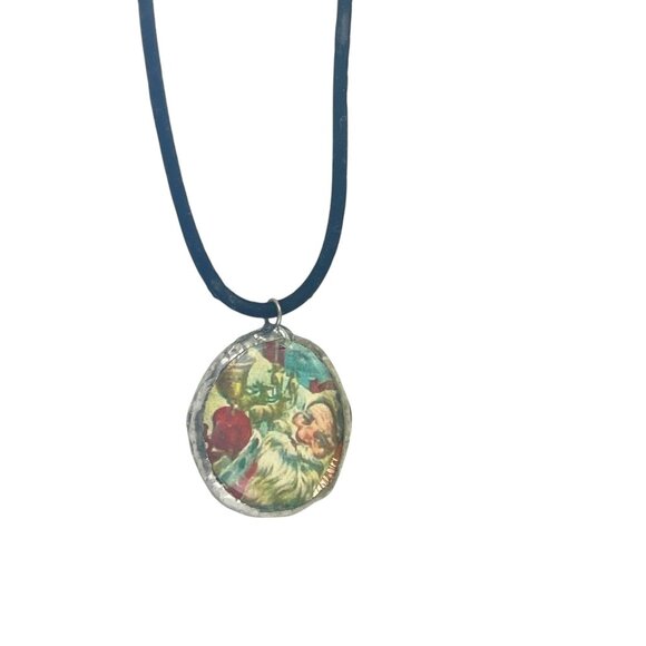 Vintage-Inspired Santa Pendant Necklace Adjustable Blue Cord Festive - Picture 3 of 7